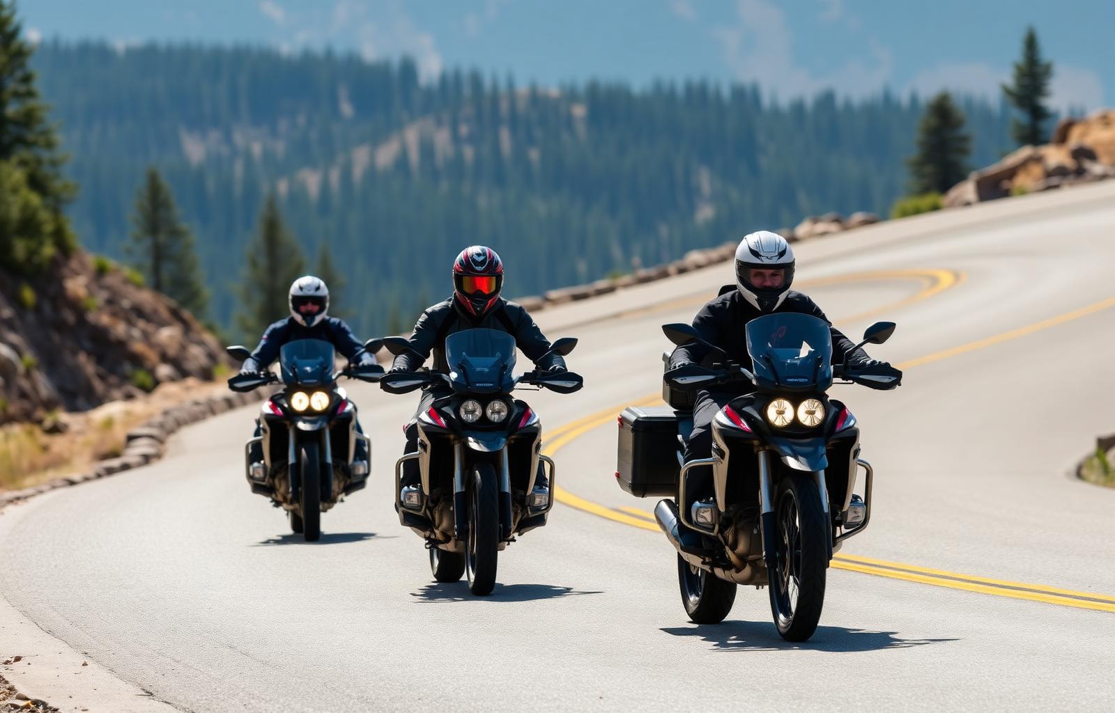 Adventure riders on a Sierra mountain pass